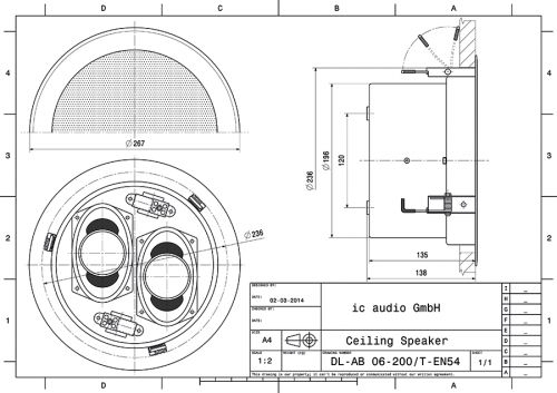 Metall-Deckenlautsprecher 100V für A/B-Verkabelung, zertifiziert