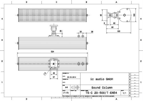 TS-C 20-500/T-EN54 Tonsäule für Außenanwendungen 100V, zertifizi