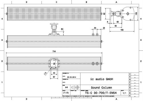TS-C 30-700/T-EN54 Tonsäule für Außenanwendungen 100V, zertifizi