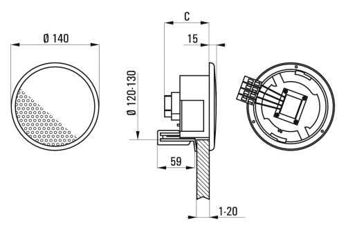 UP 10 Music-8 Kompakter Kunststoff-Deckeneinbaulautsprecher 15W, 8Ohm
