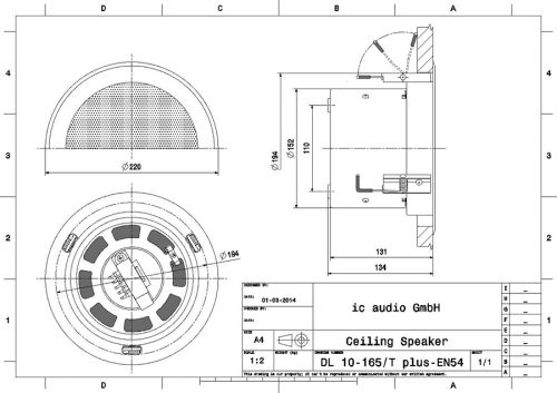 2-Wege Metall-Deckenlautsprecher 100V, zertifiziert nach EN 54-2