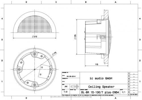 Bassreflex-Deckeneinbaulautsprecher, 15 Watt, 2-Wege