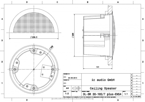 DL-BR 30-165/T plus-EN54 Bassreflex-Deckeneinbaulautsprecher 100V