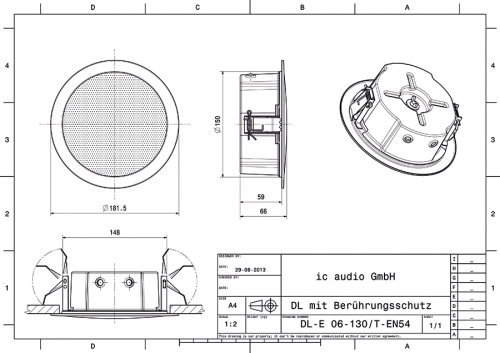 DL-E 06-130/T-EN54 safe Deckeneinbaulautsprecher, 6 W, 100 V, EN