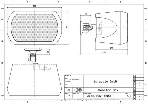 MS 30-130/T weiß-EN54 Monitorbox, 30 Watt, 100 Volt, zertifizier