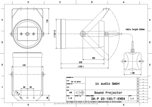 DA-P 20-130/T-EN54 Soundprojektor 100V, 20W