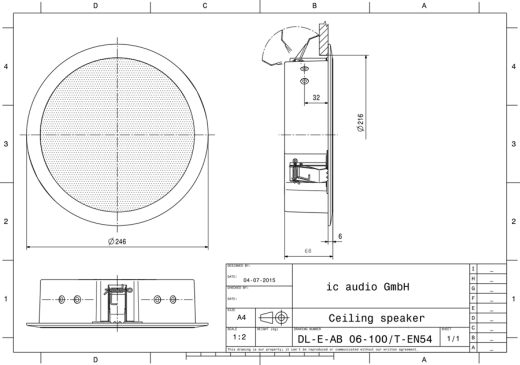 DL-E-AB 06-100/T-EN54 safe Deckenlautsprecher 100V, 2x6W
