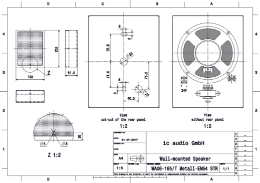 WA 06-165/T Metall-EN54 STR Wand-Aufbaulautsprecher mit Blitzleuchte 100V, 6W