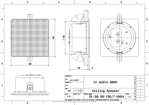 DL-SQ 06-130/T-EN54 quadratischer Deckenlautsprecher 100V, 6W