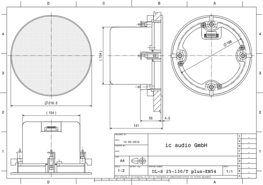 DL-S 25-130/T plus-EN54 2-Wege Deckenlautsprecher 100V, 25W