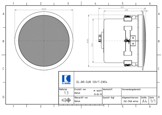 DL-BR-SUB 120/T-EN54 Bassreflex-Deckensubwoofer 100V, 120W