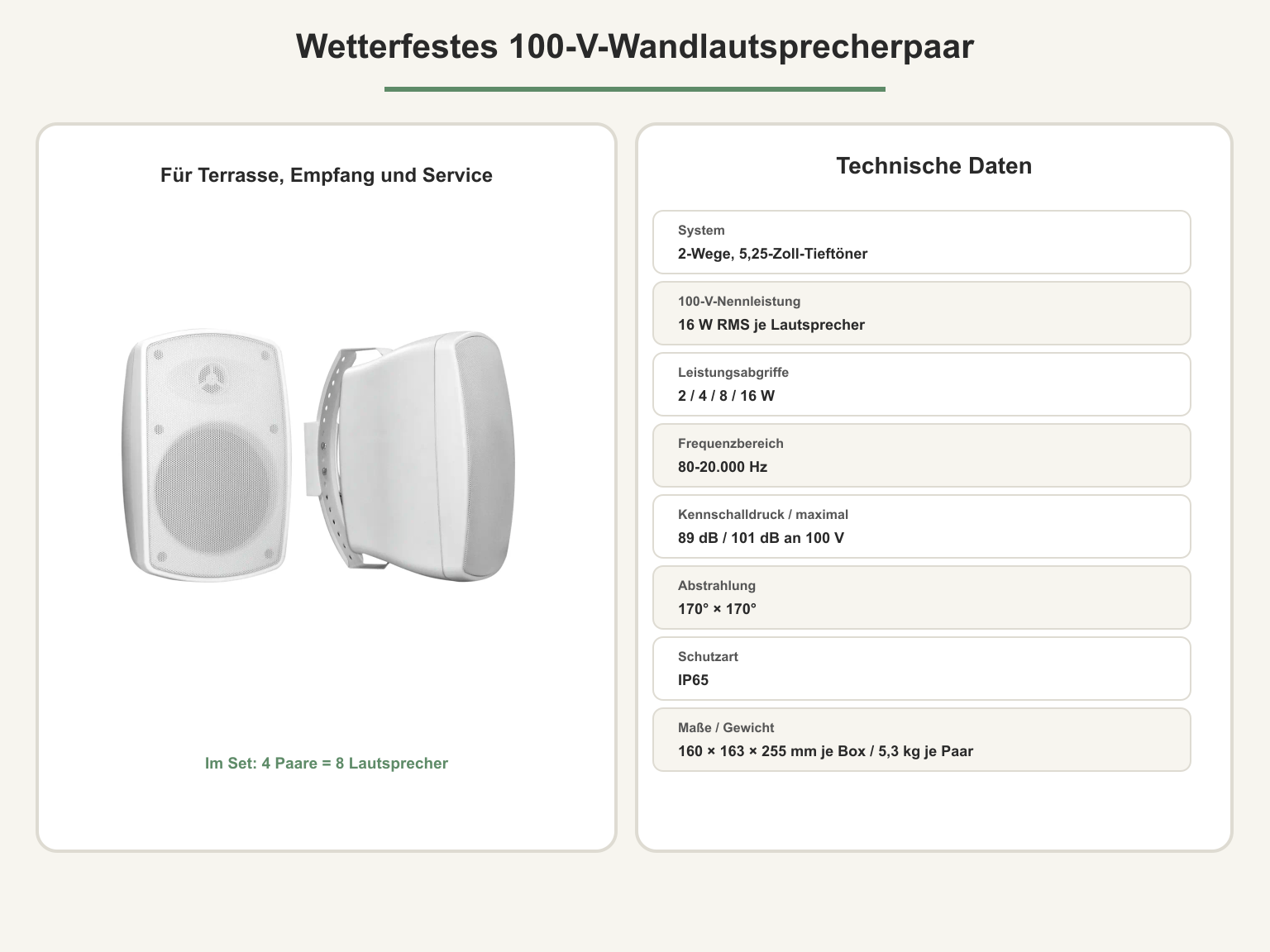 Produktansicht Campingplatz-Beschallung für sechs Zonen – 100-V-Lautsprecher-Set