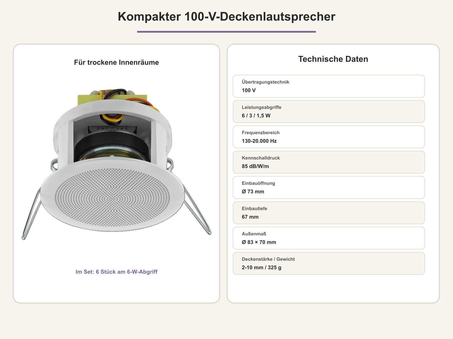 Produktansicht Campingplatz-Beschallung für sechs Zonen – 100-V-Lautsprecher-Set