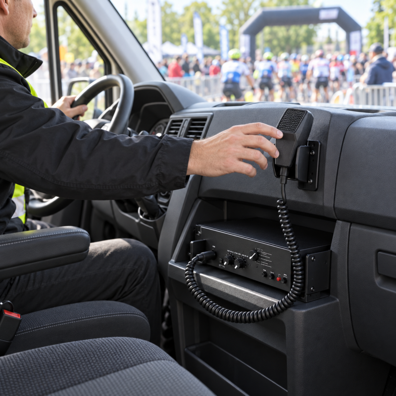 Illustratives Anwendungsbeispiel: ELA-66 Verstärker und Handmikrofon im Fahrzeug