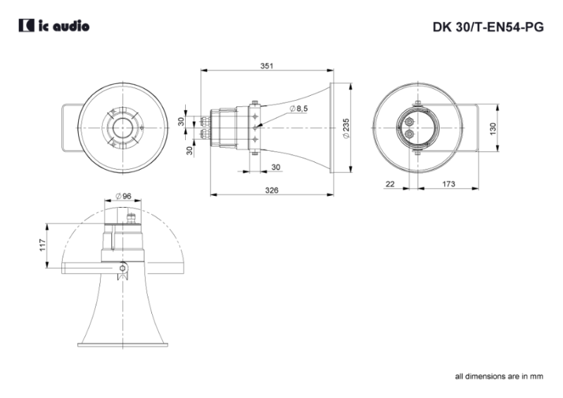 Technische Zeichnung DK 30/T-EN54-PG mit Abmessungen