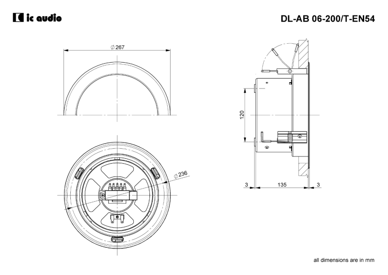 Technische Zeichnung DL-AB 06-200/T-EN54 mit Abmessungen