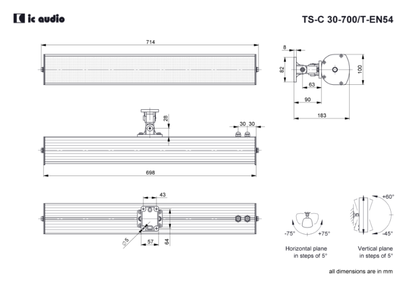 Technische Zeichnung TS-C 30-700/T-EN54 mit Abmessungen
