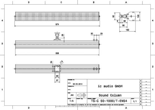 TS-C 50-1000/T-EN54 Tonsäule für Außenanwendungen 100V, zertifiz