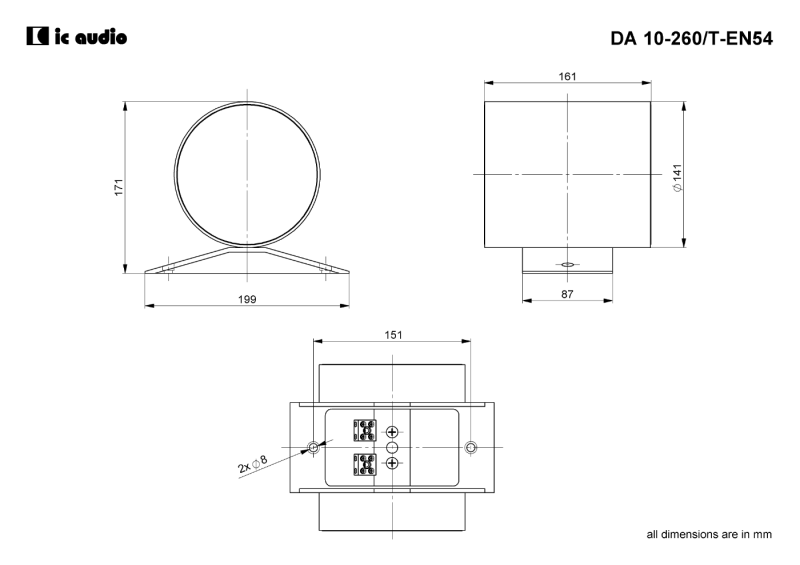 Technische Zeichnung DA 10-260/T-EN54 mit Abmessungen