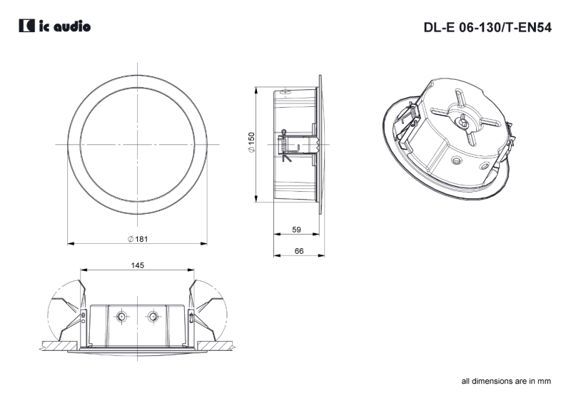 Technische Zeichnung DL-E 06-130/T-EN54 mit Abmessungen