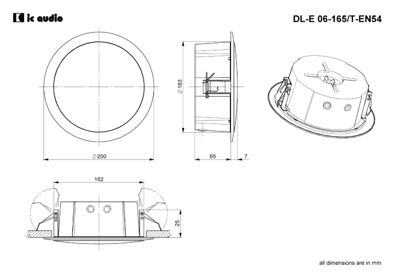 Technische Zeichnung DL-E 06-165/T-EN54 mit Abmessungen