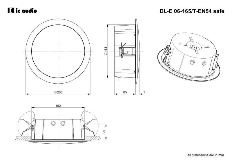 Technische Zeichnung DL-E 06-165/T-EN54 safe mit Abmessungen