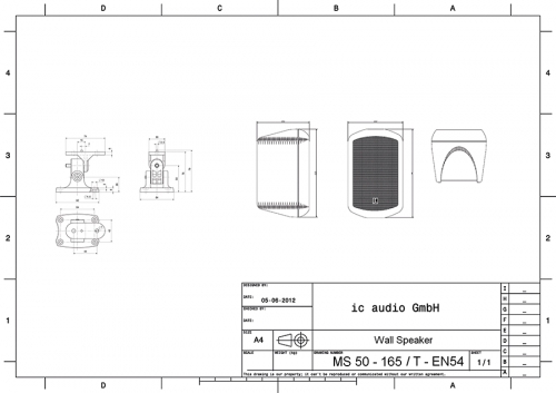 MS 50-165/T schwarz-EN54 Monitorbox, 50 Watt, 100 Volt, zertifiz