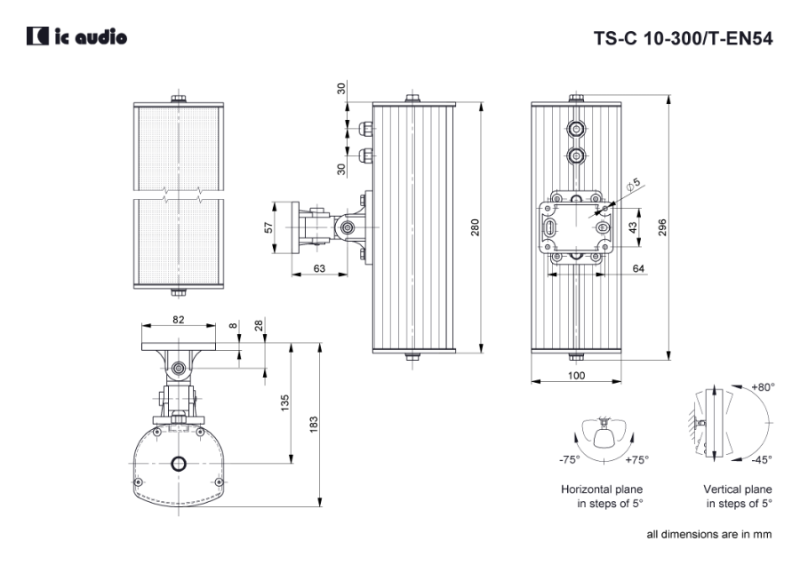 Technische Zeichnung TS-C 10-300/T-EN54 mit Abmessungen