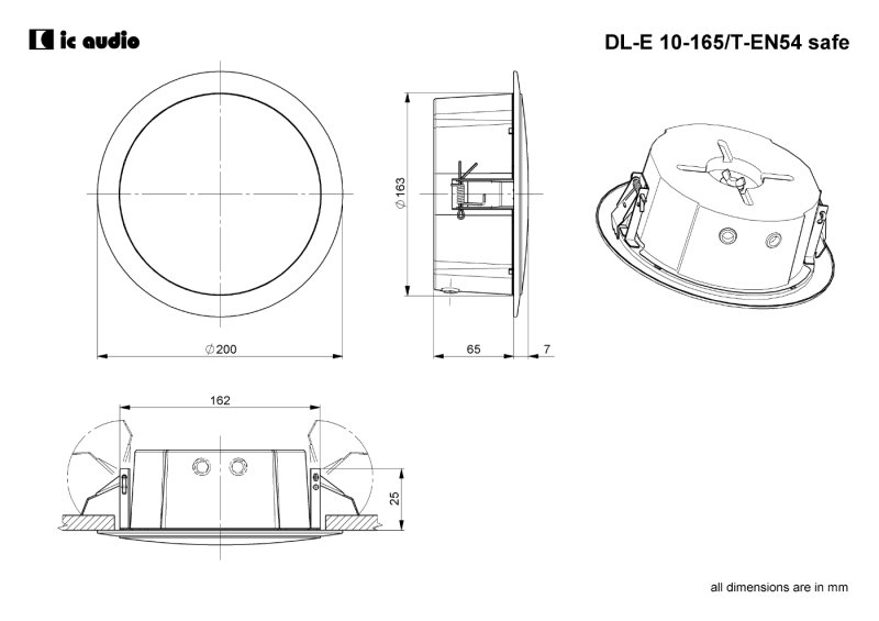 Technische Zeichnung DL-E 10-165/T-EN54 safe mit Abmessungen