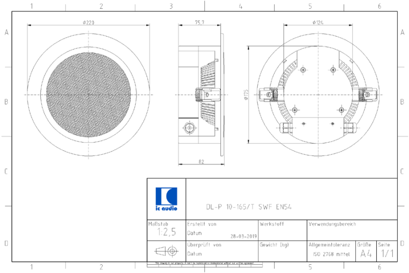 DL-P 10-165/T SWF-EN54 seewasserfester Deckenlautsprecher 100V, 10W