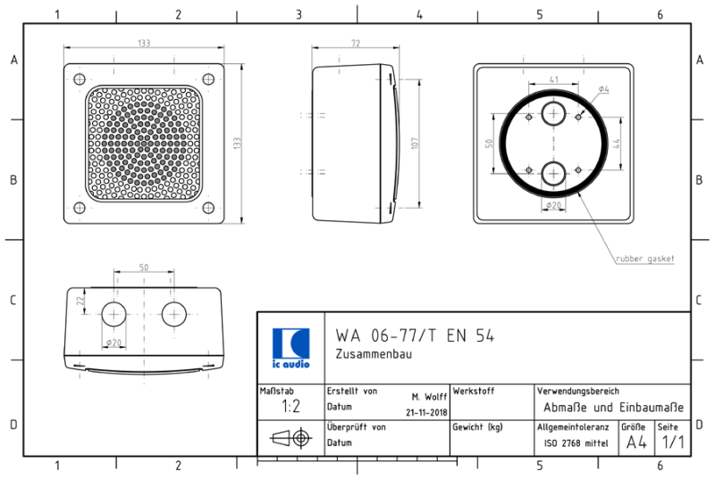 WA 06-77/T-EN54 Wand-Aufbaulautsprecher 100V, 6W