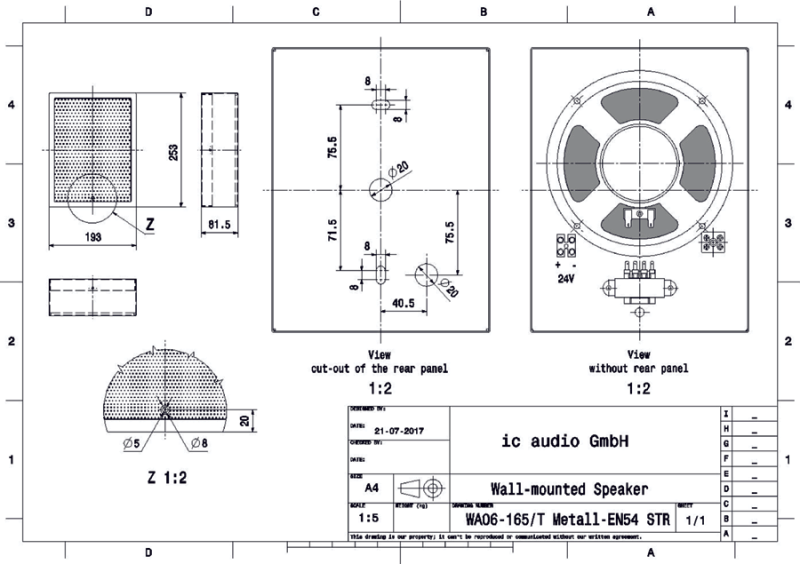 WA 06-165/T Metall-EN54 STR Wand-Aufbaulautsprecher mit Blitzleuchte 100V, 6W