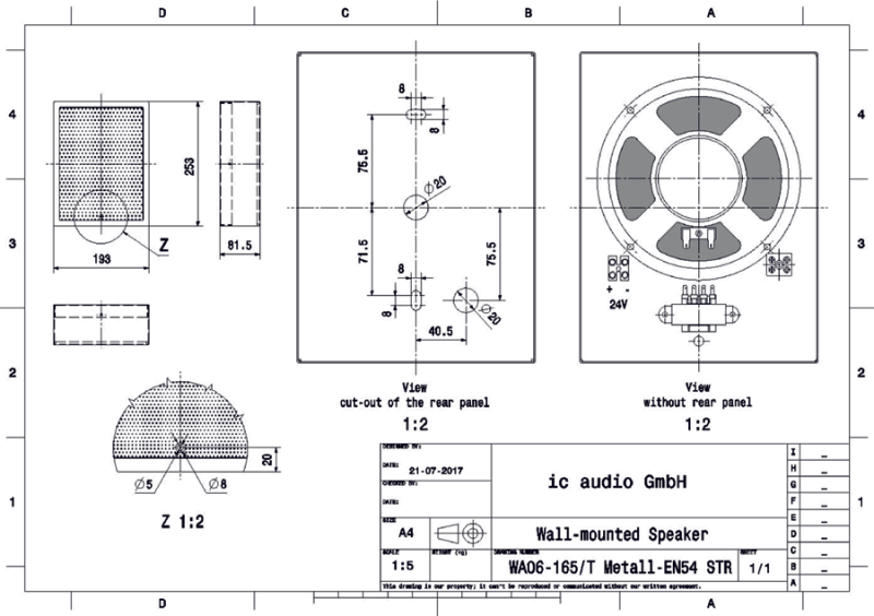WA 06-165/T Metall-EN54 STR Wand-Aufbaulautsprecher 100V, 6W