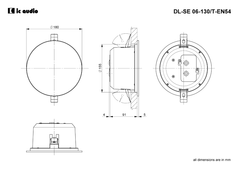 Technische Zeichnung DL-SE 06-130/T-EN54 mit Abmessungen