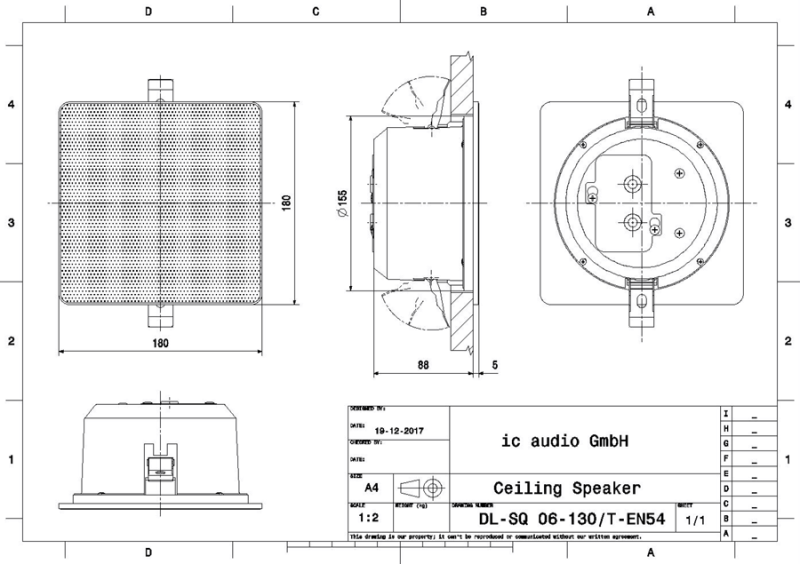 DL-SQ 06-130/T-EN54 quadratischer Deckenlautsprecher 100V, 6W