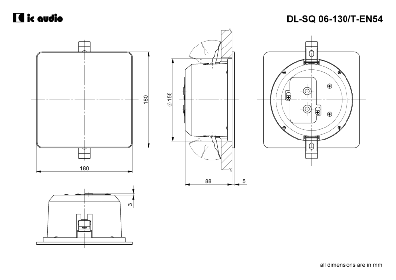 Technische Zeichnung DL-SQ 06-130/T-EN54 mit Abmessungen