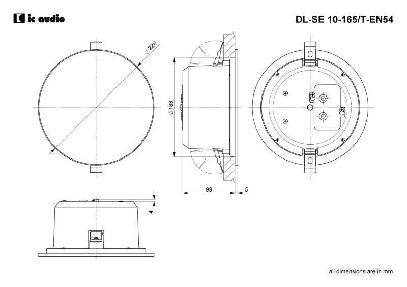 Technische Zeichnung DL-SE 10-165/T-EN54 mit Abmessungen