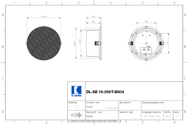 DL-SE 10-200/T-EN54 Deckenlautsprecher 100V, 10W