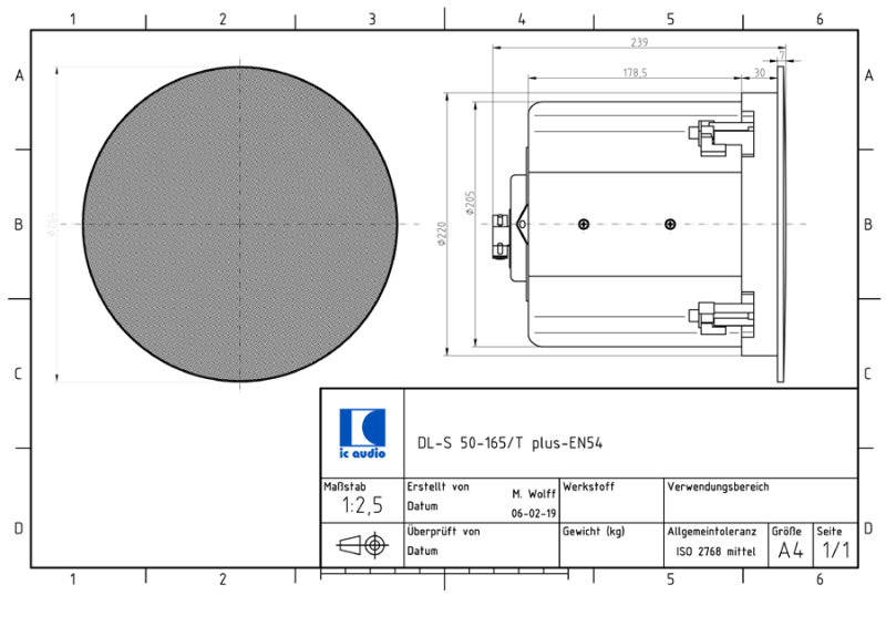 DL-S 50-165/T plus-EN54 2-Wege Deckenlautsprecher 100V, 50W
