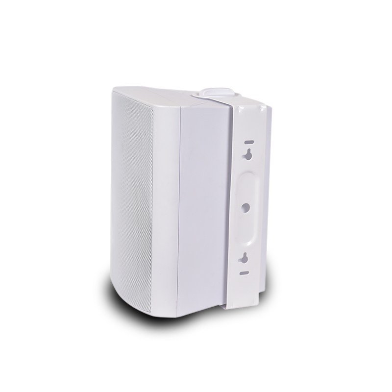 Seitenansicht der weißen DAN-WiFi-500 Lautsprecherbox mit verstellbarer Wandhalterung