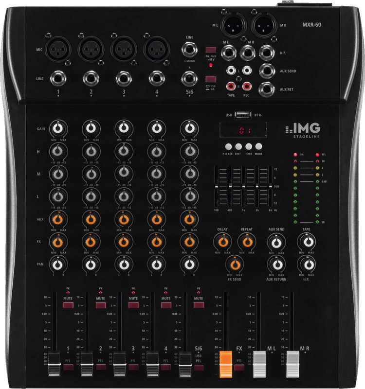 IMG STAGELINE MXR-60 – 6-Kanal-Mischpult mit USB und Bluetooth