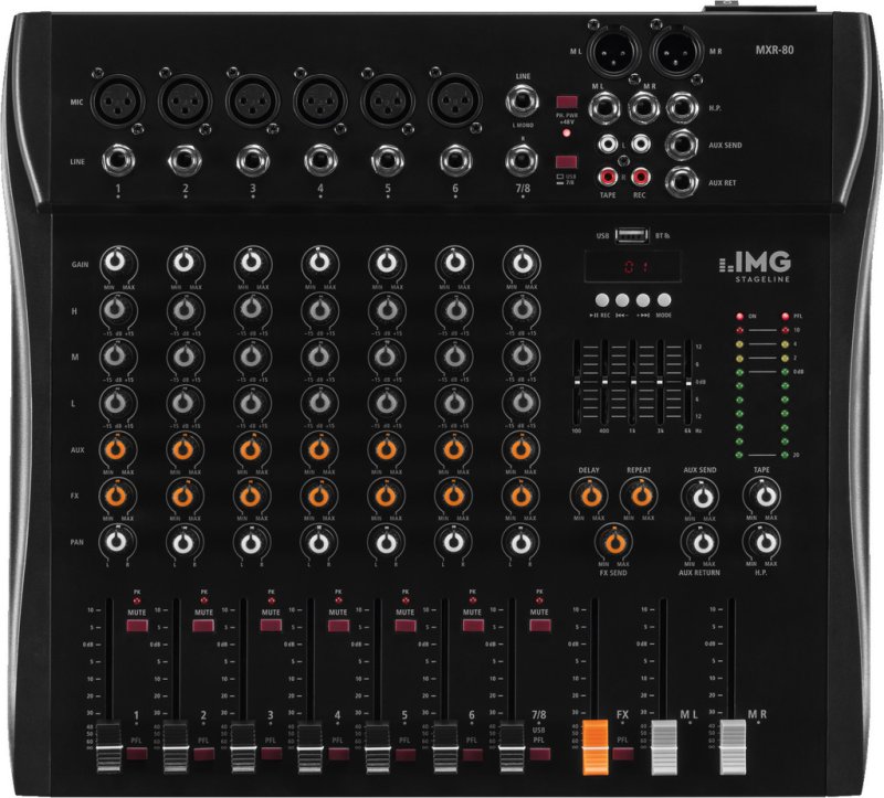 IMG STAGELINE MXR-80 – 8-Kanal-Mischpult mit USB und Bluetooth