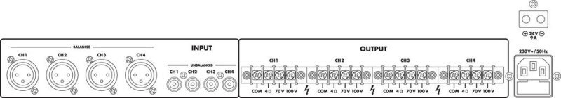 MONACOR PA-1450D Anschlüsse auf der Rückseite