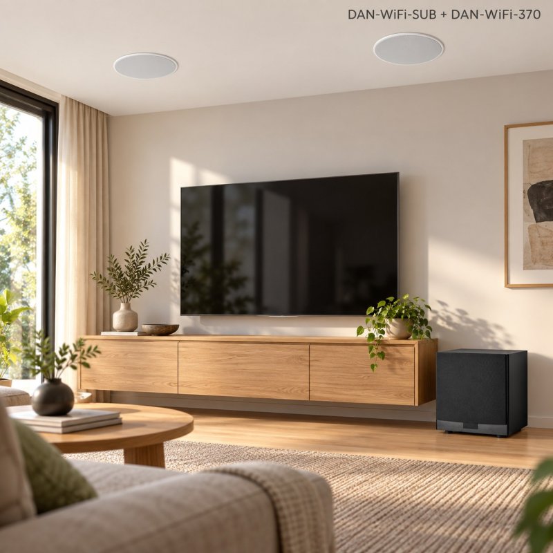 Aktiver DAN-WiFi-SUB ergänzt DAN-WiFi-370 Deckenlautsprecher