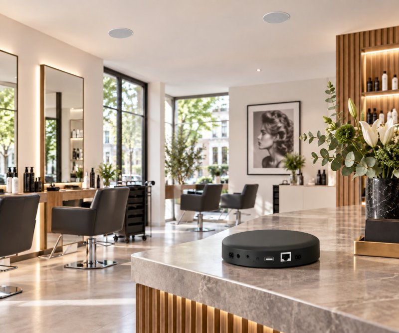 DAN-AMP-100 DL Set mit zwei Deckenlautsprechern im Friseursalon