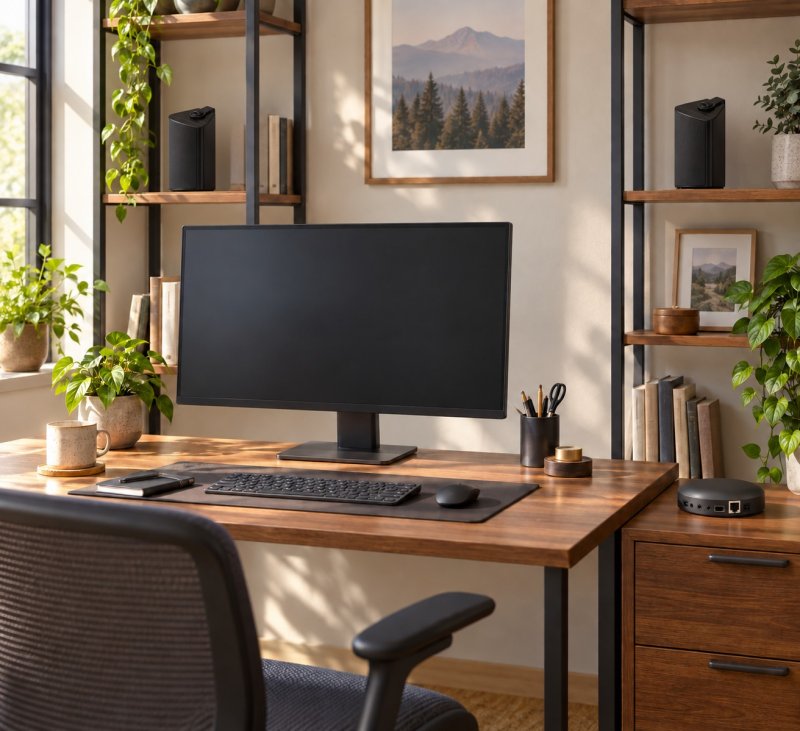 DAN-AMP-100 WA Set mit zwei WB 10 Lautsprechern im Homeoffice