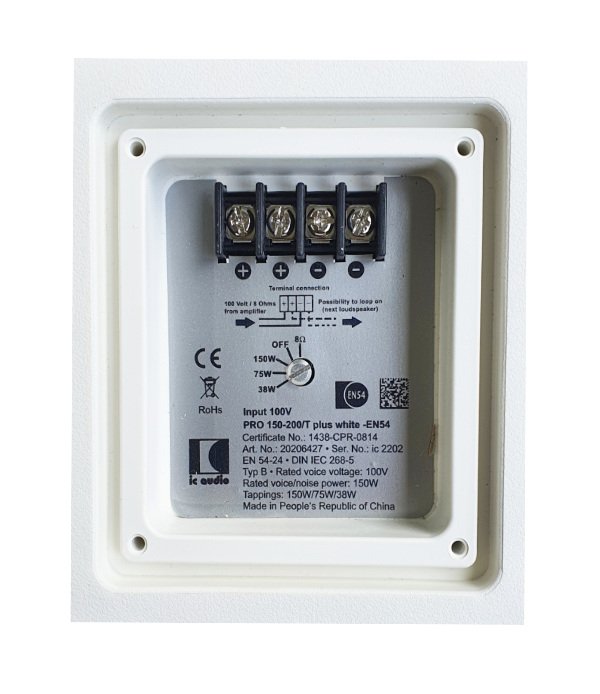 EN 54-24 Koaxial-Lautsprecher 100 V, 150 W, weiß – PRO 150-200/T plus white-EN54