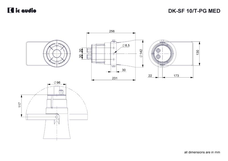 Technische Zeichnung DK-SF 10/T-PG MED mit Abmessungen