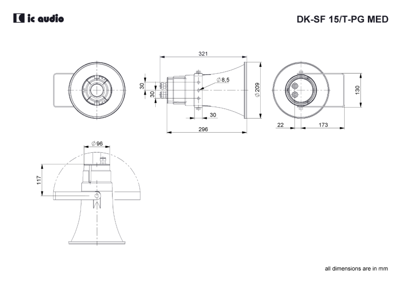 Technische Zeichnung DK-SF 15/T-PG MED mit Abmessungen