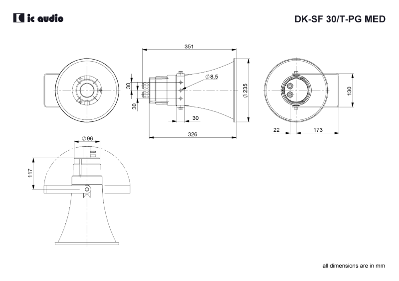 Technische Zeichnung DK-SF 30/T-PG MED mit Abmessungen